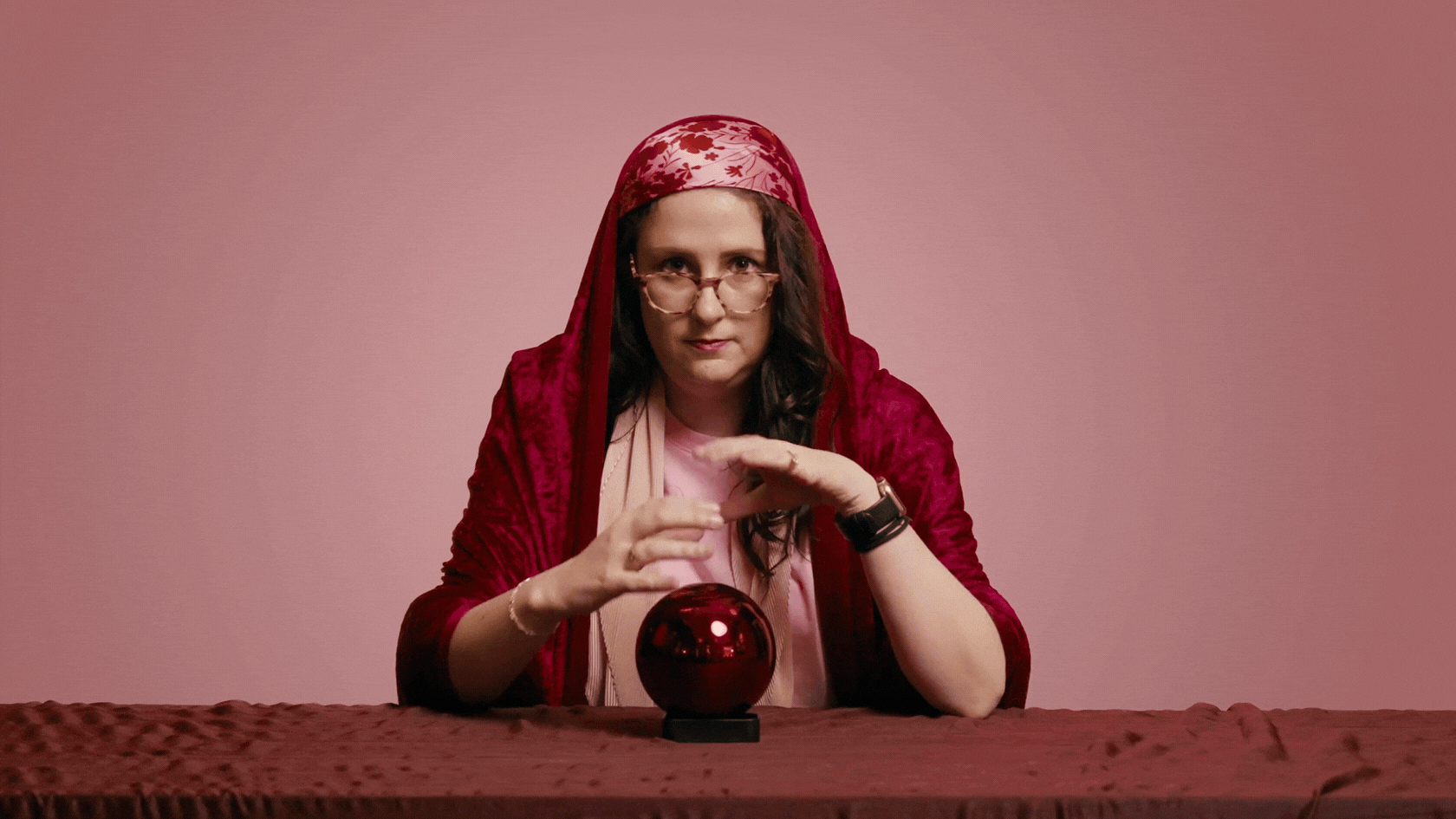 Bryleigh the enchantress uses her crystal ball for marketing